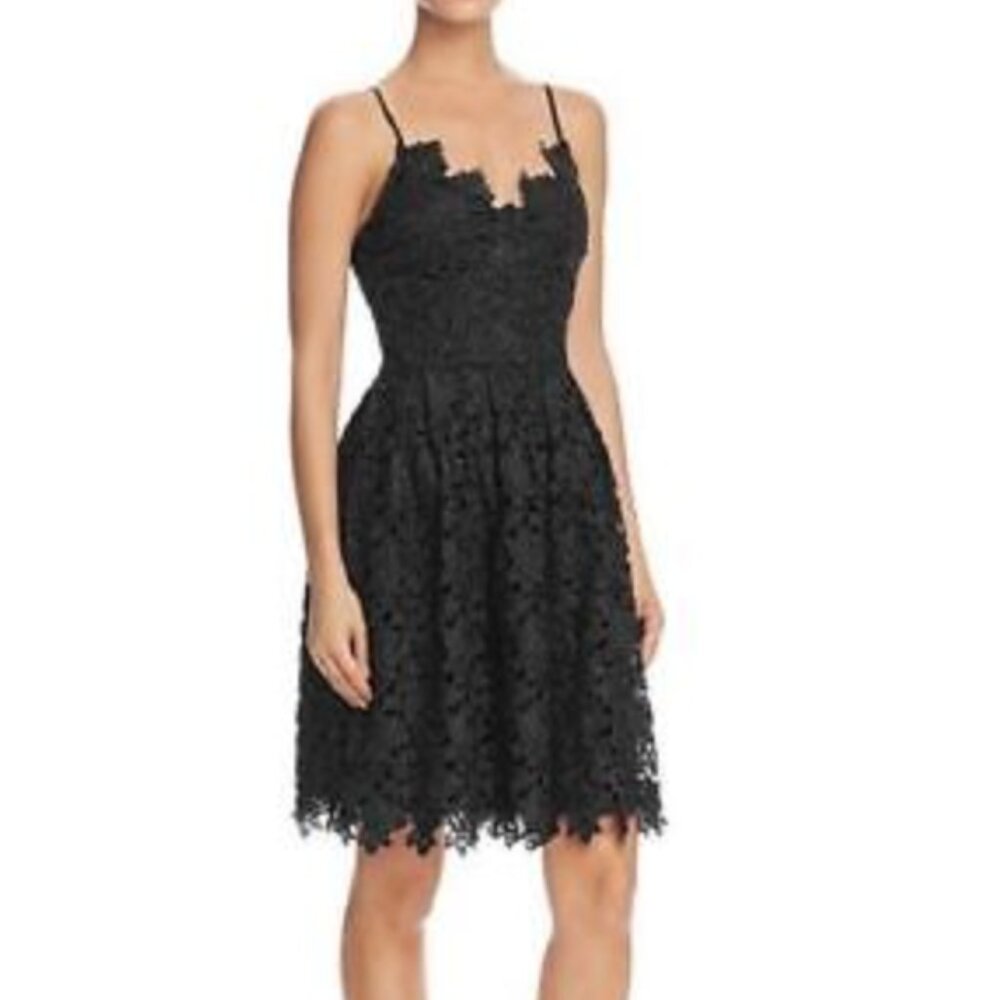 AQUA | Floral Lace Cami Fit and Flare Black Dress (Size S)